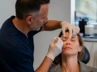 Docteur injectant du botox sur le visage d'une femme, risques potentiels à considérer