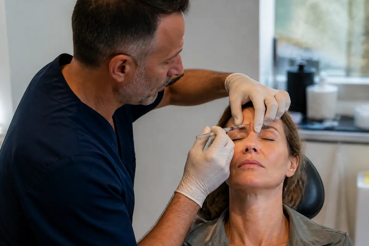 Docteur injectant du botox sur le visage d'une femme, risques potentiels à considérer
