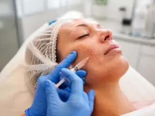 Injection faciale esthétique illustrant les dangers potentiels de la mésothérapie visage
