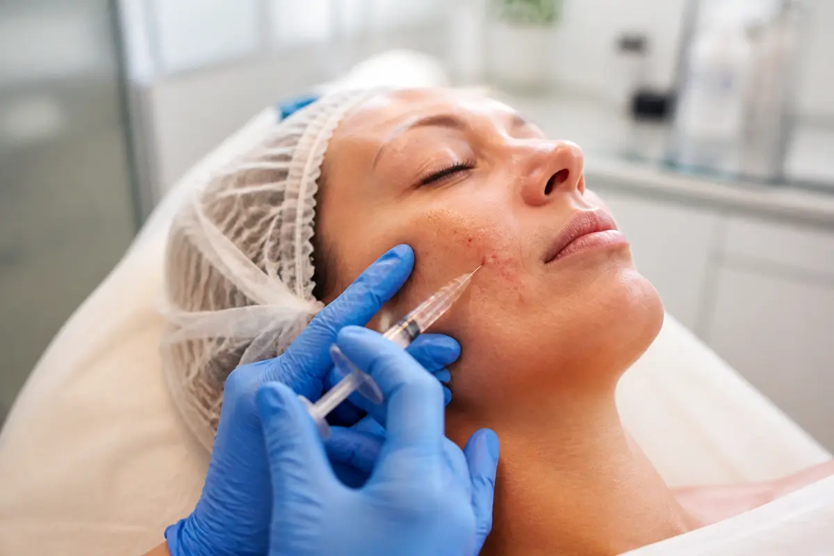 Injection faciale esthétique illustrant les dangers potentiels de la mésothérapie visage