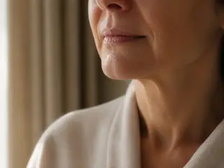 Gros plan sur le bas d’un visage, peau mate aux fines lignes autour des lèvres, lumière rasante de fenêtre